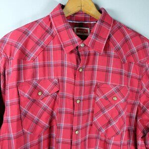 Wrangler Shirt Men Size XL Red Plaid Pearl Snap Western Long Sleeve Rodeo Cowboy